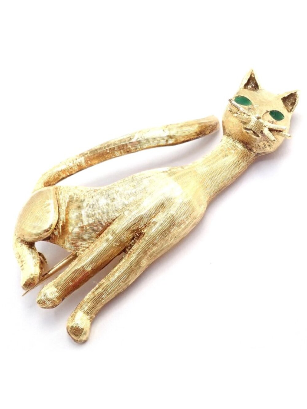 Authentic! Tiffany & Co 18k Yellow Gold Emerald Cat Pin Brooch - Picture 7 of 12